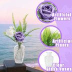 WARMALL Artificial Flowers with Vases, 16 Pcs Bud Vases, & 44Pcs Artificial Purple Flower DIY Set Suitable for Centerpieces Table Weddings Party Office and Indoor Decor Mini Small Glass Clear（Purple） - Image 5