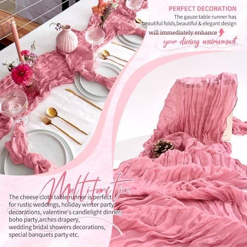 18 Pack Cheesecloth Table Runner 10FT Dusty Rose Table Runner Boho Gauze Cheese Cloth Table Runners Long Rustic Sheer Table Decorations for Wedding Party Baby Bridal Shower Birthday Holiday Home - Image 6