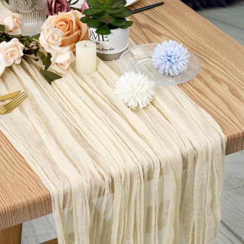 12 Pack Cheesecloth Table Runner 35 x 120 inch Long Boho Cheese Cloth Gauze Table Runners Cream Semi Sheer Table Runner for Wedding Decor, Bridal Shower, Birthday Party (Ivory) - Image 6