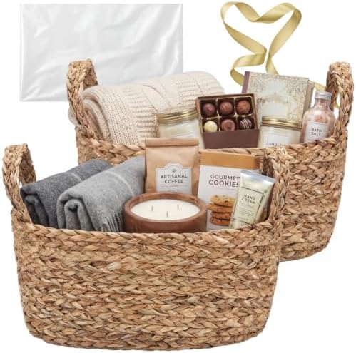 Colingmill 2 Pack Empty Gift Basket with Gift Bag and Ribbons, 12×10×8” Natural Wicker Basket, Storage Natural Rope Baskets, Decorative Gifts Organizer for Baby Showers, Raffle, Wedding, Birthday by Colingmill