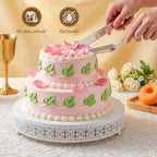 Wenqik White Metal Cake Stand 16 Inch with Cutting & Spatula - Image 4
