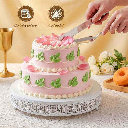 Wenqik White Metal Cake Stand 16 Inch with Cutting & Spatula - Image 4