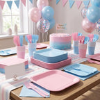 Vyntra 350 Pcs Pink & Blue Square Paper Plates and Napkins Set, Serves 50 - Image 6