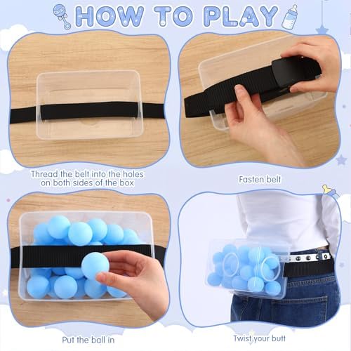 10 Sets Funny Baby Shower Games Set Table Tennis Twerk Game Swing Pacifier Race Swing Shaking Balls Diapers Game for Baby Shower How Many Balls Can You Catch in Your Diaper(Blue) - Image 3
