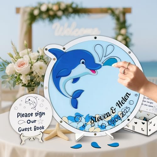 Dolphin Guest Book Alternative Drop Box Frame, Personalized Beach Wedding - Image 2