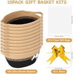 AFOROEOA 10PACK Black Brown Baskets for Gifts Empty, 12"x 8"x 5" Woven Gift Baskets with Gift Bags and Bows Empty Gift Baskets for Christmas Shelf Small Storage Baskets with Handles - Image 3