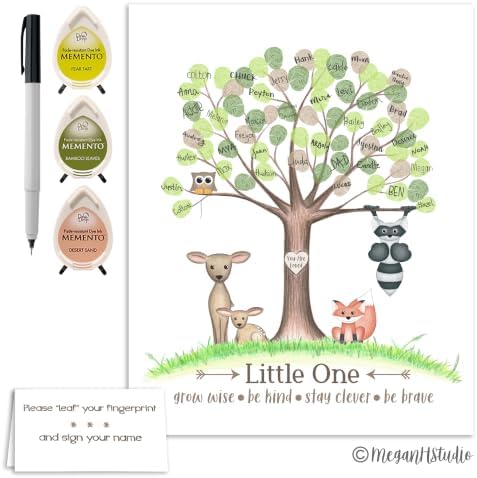 Woodland Baby Shower Fingerprint Tree Set, 8.5x11 Inches, Neutral - Image 6