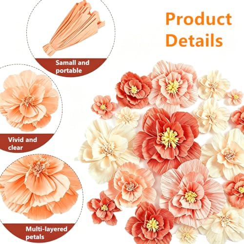 24 Pcs Tissue Paper Flowers Decorations for Wall,8" 10" 12" Crepe Paper Flowers for Floral Party Wedding Baby Bridal Shower Birthday Wall Decor (24, Assorted Color) - Image 4