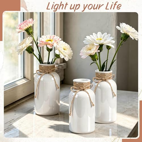 6 Pack Mason Jar Vases for Centerpieces, White Glass Flower Vase - Image 3
