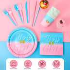 Hushee 291 Pcs Gender Reveal Party Supplies Boy or Girl Disposable Tableware Set for 36, Flatware Paper Plates Napkin Cups Straws Pink Blue Pennant Banner Plastic Tablecloth for Baby Shower Decoration - Image 5