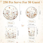 Wildflower Party Decorations, Paper Plates Napkins Cups Serve 50, Boho Fall - Image 3