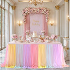 Rainbow Fitted Tablecloth Rectangle 6 Foot Elastic Tulle Ruffle Tablecloths Rectangular Stretch Spandex Table Covers 6ft Baby Shower Birthday Wedding Party Pastel Table Cloths with Skirt 2Pack - Image 6