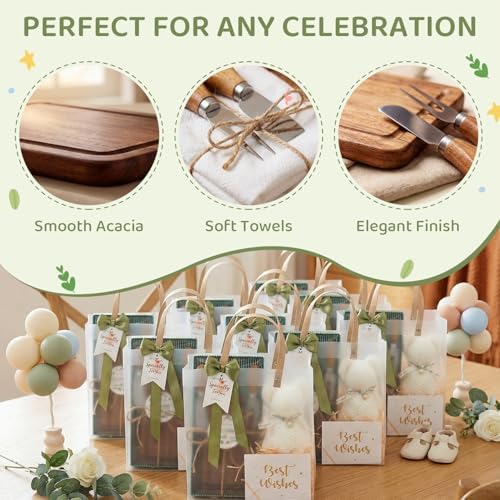 28Pcs Baby Shower Prizes for Game Winners 4 Sets Wooden Cheese Board Fork Butter Spreaders Towel Thank You Card and Gift Bags for Baby Shower Wedding Bridal Shower Favors Housewarming (Acacia, 4) - Image 6
