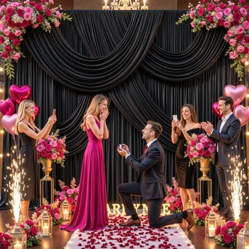 20ft x 10ft Wrinkle Free Black Wedding Backdrop Curtains for Party Bridal Shower Reception Decorations Black Fabric Curtain Backdrops Drapes for Photography Baby Shower Birthday Background - Image 3