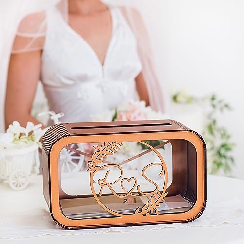 Personalized Wedding Card Box Holder - Rustic Wedding Decorations for Ceremony Outside - Wooden Card Box for Wedding Party Decorations, Birthday, Bridal Shower - Decorative Boxes Variety of 7 Colors - Image 5