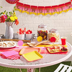 Crayola Color Pop Party Decorations Set - Red, Orange, Pink, Yellow (Customizable Banner, Reversible Table Runner, Paper Fan Flowers, Paper Dots) for Birthdays, Holidays, Celebrations - Image 2