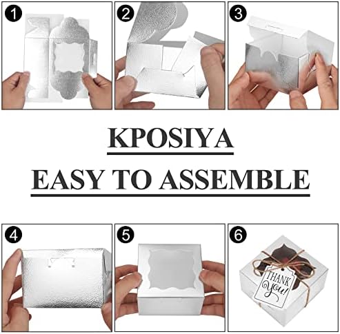 KPOSIYA 120pcs Small Cookie Boxes with Window, 4x4x2.5 Silver Bakery Box - Image 6