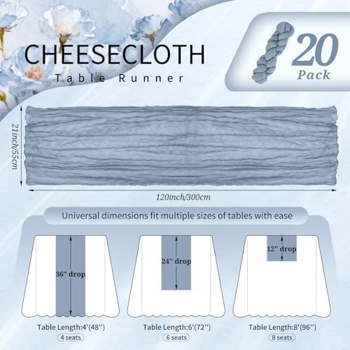 20 Pack Dusty Blue Cheesecloth Table Runner Wedding Birthday Table Decor - Image 2