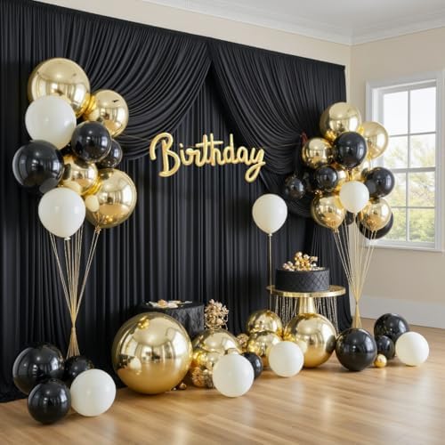50x12 ft Black Backdrop Curtains for Weddings Party, Birthdays, Halloween - Image 2