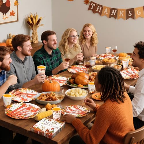 450 Pcs Tableware Set, Serve 50, Orange, Happy Friendsgiving - Image 4