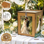 OurWarm Wooden Wedding Card Box with Acrylic Picture Frame, 360° Rotatable - Image 3
