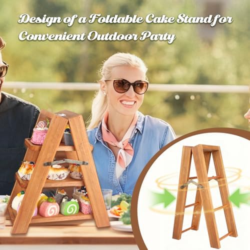 Wisreach Wooden 3 Tier Cupcake Stand, Rustic Cupcake Display Stand for Dessert Table, Foldable Serving Tray Tower for Party, Wedding, Birthday, Baby Shower, Holiday Events - Image 4
