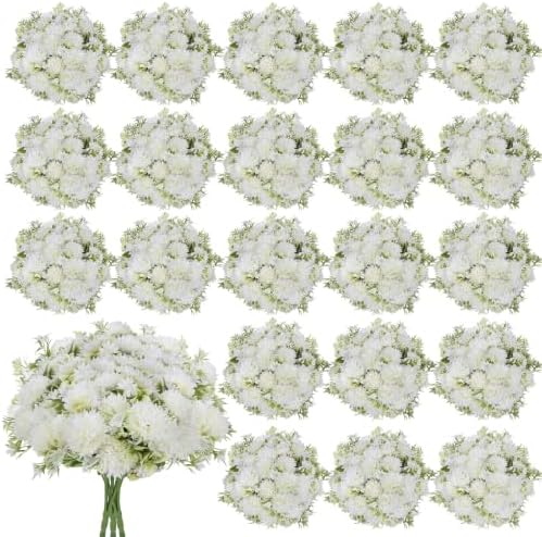 White Artificial Flowers 24 Bundles Silk Floral with Stems by TOBILU