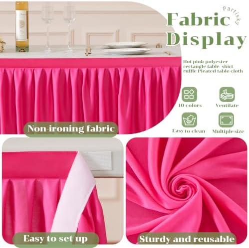 Partisky Hot Pink Polyester Table Skirt for Rectangle Tables 17ft, Wrinkle Resistant Pleated Ruffle Table Cloth for Wedding Baby Shower - Image 6