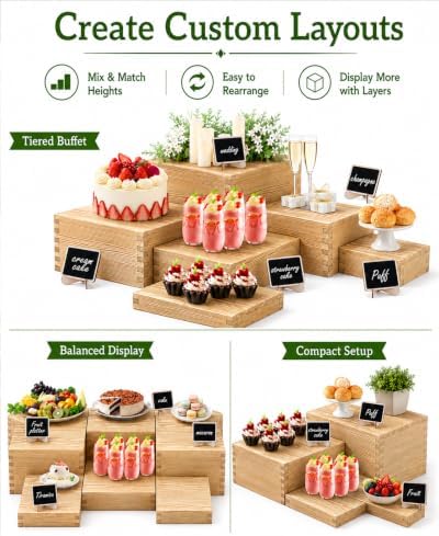 10PCS Pine Wooden Nested Buffet Risers with Mini Signs - Image 3