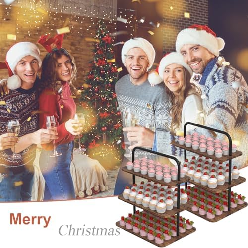 VyGrow Cupcake Stand, 3-Tier Dessert Stand for 52 Cupcakes, Wood & Metal Tower Display Premium Holder Dessert Tree Tower for Christmas Birthday Weddings Party Decor, Serving Tray, Wood Brown, 2-pack - Image 6