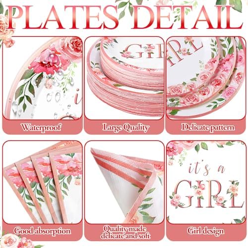 Potchen 452 Pcs It's A Girl Plates Napkins Party Supply, Pink - Image 2