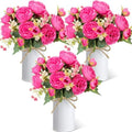 3 Sets Artificial Peonies Flower Peony Bouquet with Galvanized Metal Pot Silk Fake Peonies Faux Flower Arrangements for Wedding Table Centerpiece Party Home Room (Rose Red) by Solsew