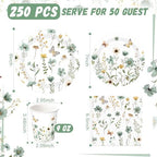 Wildflower Party Decorations, Paper Plates Napkins Cups Serve 50, Green - Image 3