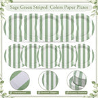 Mimorou 350 Pcs Sage Green and White Striped Party Tableware for 50 - Image 3