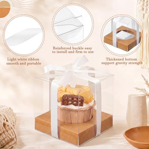 Thenshop 50 Pcs Clear Cupcake Boxes Individual 3.5 Inch, Kraft - Image 3