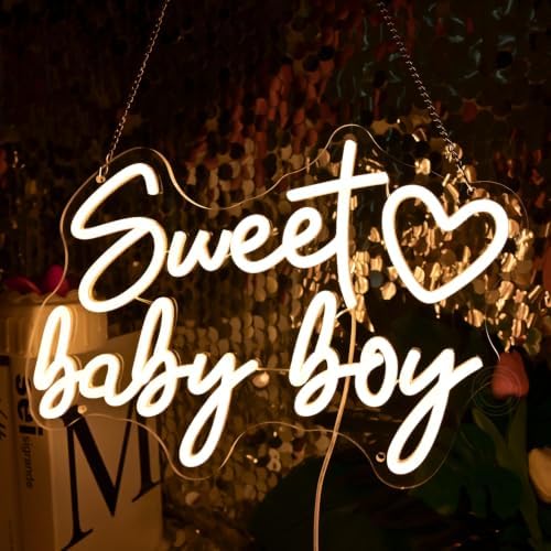 Britrio Sweet Baby Boy Neon Sign Baby Shower 1st Birthday Party Backdrop - Image 5