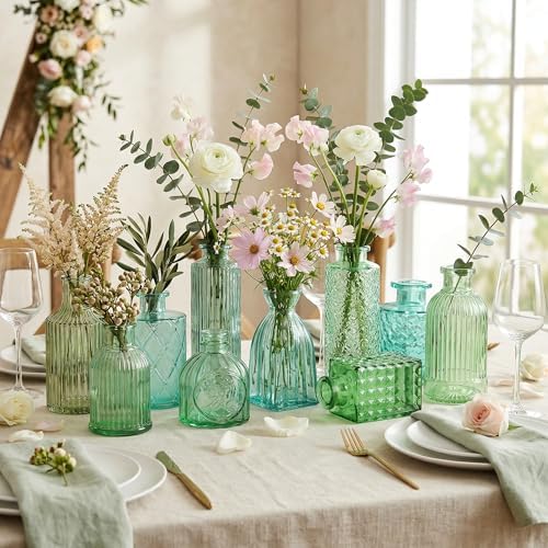 15 Pcs Green Bud Vases Set, Baby Shower Decorations, Wedding Table Decor - Image 7