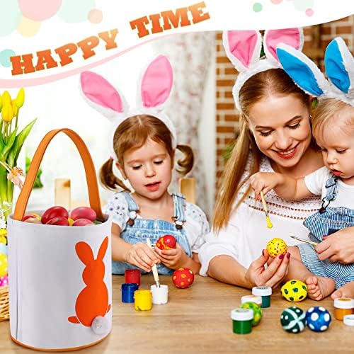 Honeydak 6 PCS Easter Basket for Kids, Cute Bunny Canvas Tote Bucket - Image 6