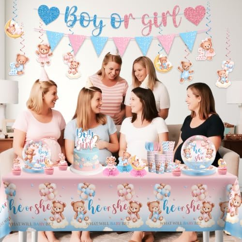 Xynic 206Pcs Bear Gender Reveal Decorations Tableware Set, Serves 25 - Image 7