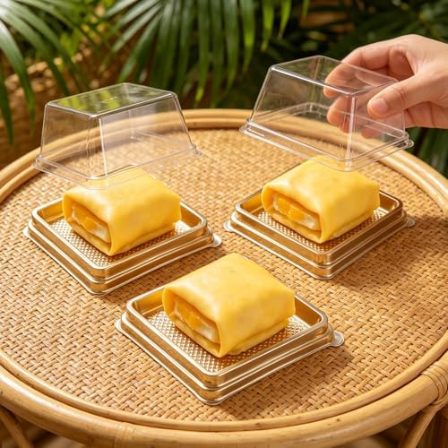 BenRan 100 Set 3.5 Inch Mini Cake Containers Clear Mooncake Boxes - Image 5
