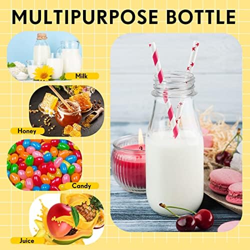 Yinkin 20 Set 10 oz Plastic Milk Bottles with Straws Metal Lids Clear Plastic Containers for Dairy Milk Party Bottle for Juices Shakes Smoothies(Red, White) - Image 6