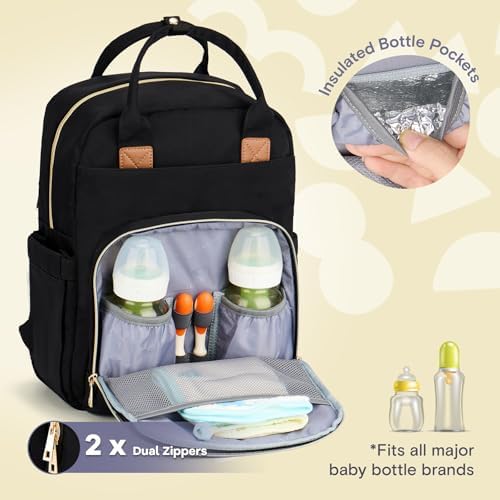 RUVALINO Diaper Bag Backpack, Multifunction Travel Pack Maternity Baby Changing Bags, Large Capacity, Waterproof, Deep Black, Polyester - Image 3