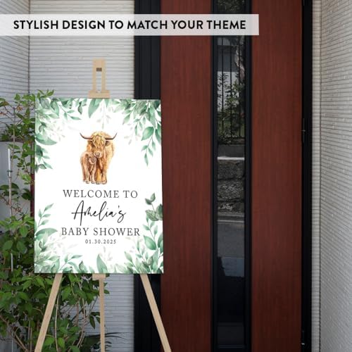Andaz Press Greenery Highland Cow Baby Shower Decorations, Personalized Welcome Sign Board, Western Theme, 16"x20" Canvas Guest Book Alternative - Image 3