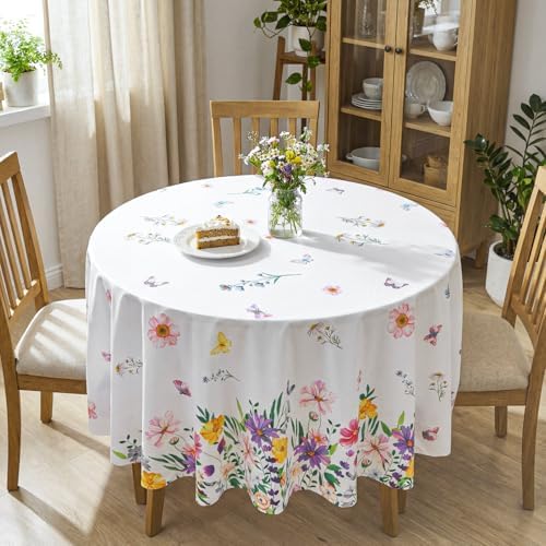 Ganeen 12 Pcs Wildflower Plastic Tablecloth 84 in Spring Round Tablecloths - Image 2