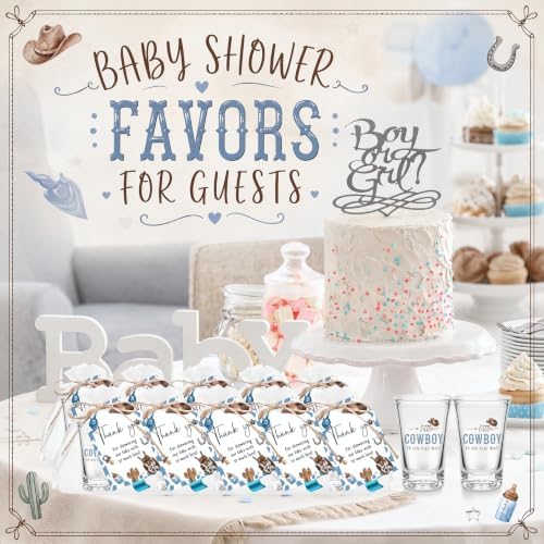 50 Sets Baby Shower Favors Shot Glasses Keychain Gifts, Cowboy, Blue - Image 6