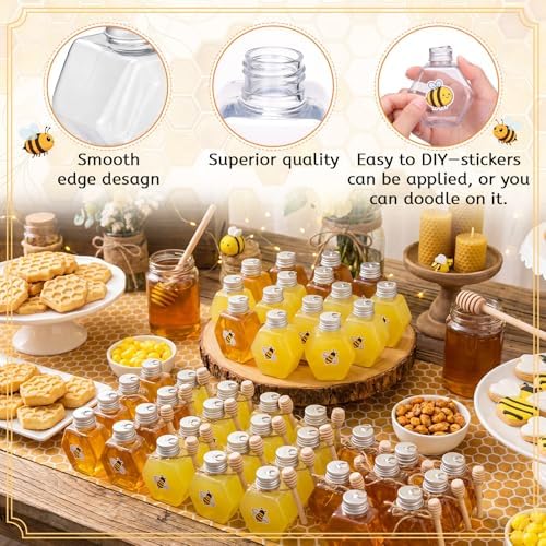 FoldTier 40 Pcs Bee Party Favors, 5 oz Mini Hexagon Honey Jars, Small Honey Dispenser with Leakproof Lids, Empty Refillable Container for Bee Themed Birthday Baby Shower Party Supplies - Image 3