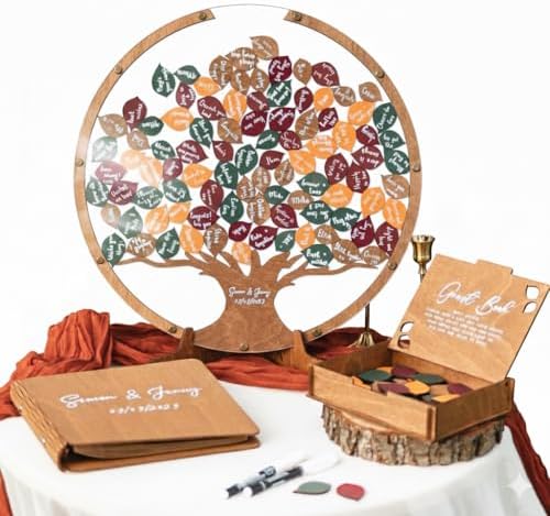 Wedding Guest Book Alternative with Wooden Leaves, Rustic Wedding Decoration (Round, Colors) - Image 2