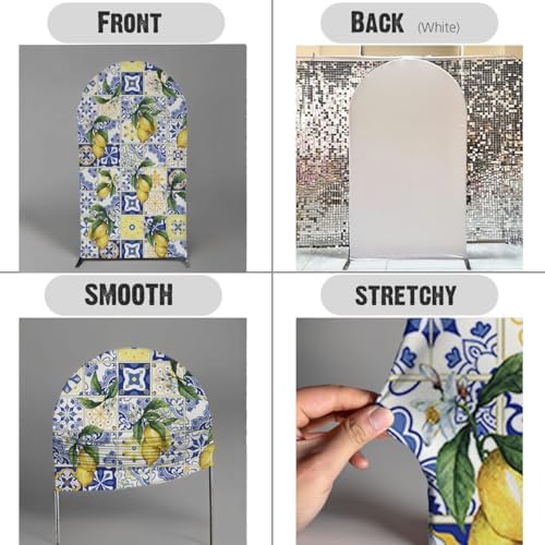 NIVIUS PHOTO Mediterranean Lemon Arch Backdrop Blue & Yellow Tile Party Decor for Indoor/Outdoor Events, Birthday Photo Booth Background (6X3FT,ZUS-Arch-GX-1180) - Image 2
