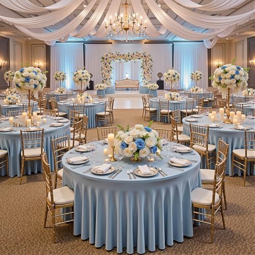 6 Pack Dusty Blue Spandex Round Tablecloths for 60 inch Table, Wrinkle Free Stretchy 120inch Fitted 5FT Round Table Cover Cloths with Skirt for Wedding Party Dining Banquet - Image 5