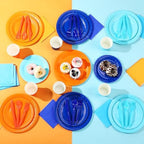 Ziliny 420 Pcs Orange Blue Plates Cups Napkins Sky Blue, Orange - Image 3